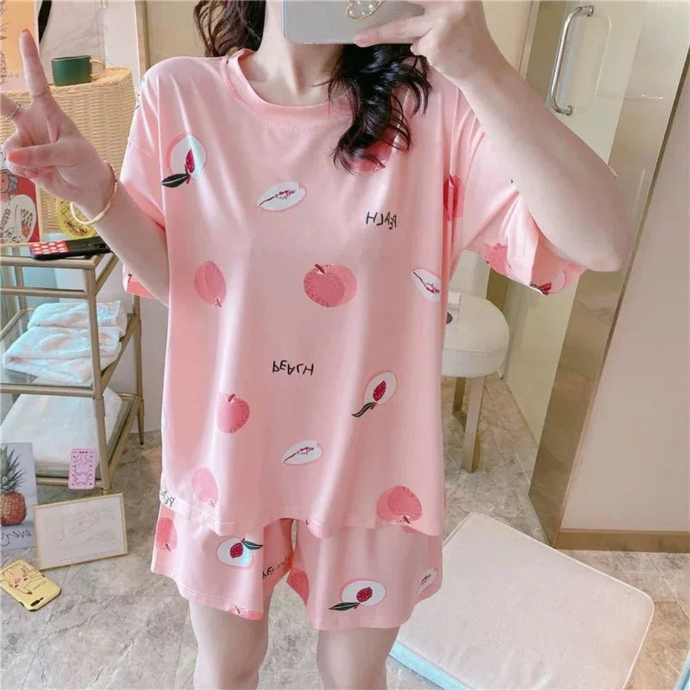 Pijama Feminino de Verão com Camiseta Manga Curta e Short, Leve, Solto e Confortável