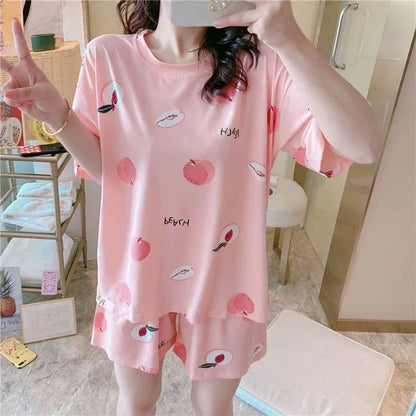 Pijama Feminino de Verão com Camiseta Manga Curta e Short, Leve, Solto e Confortável