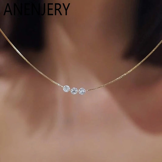 Colar Feminino Delicado com Três Zircônias e Corrente Fina Elegante