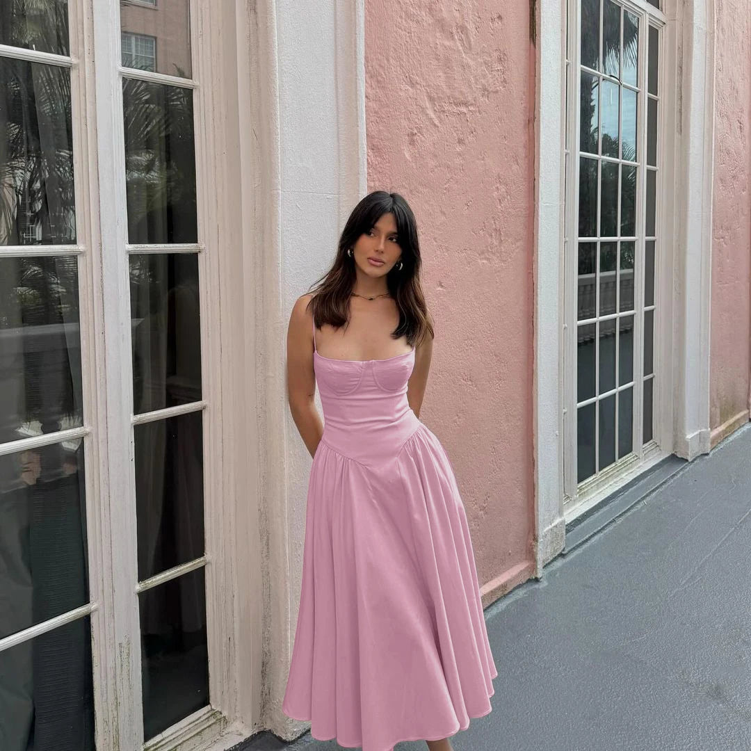 Vestido Midi Feminino Suninheart Alças Finas Elegante para Festa