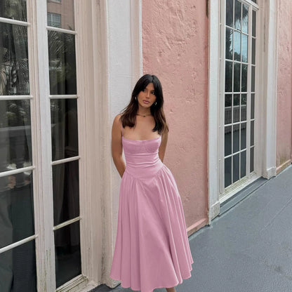 Vestido Midi Feminino Suninheart Alças Finas Elegante para Festa