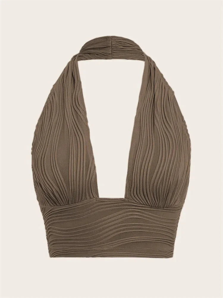 Cropped Feminino Halter Sem Costas com Decote V Profundo