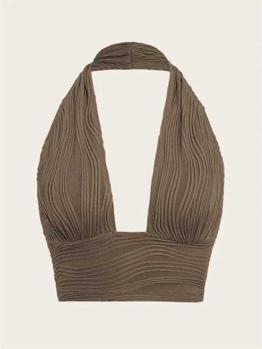 Cropped Feminino Halter Sem Costas com Decote V Profundo