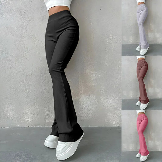 Calça Feminina Slim Flare Canelada Cintura Alta Modelagem