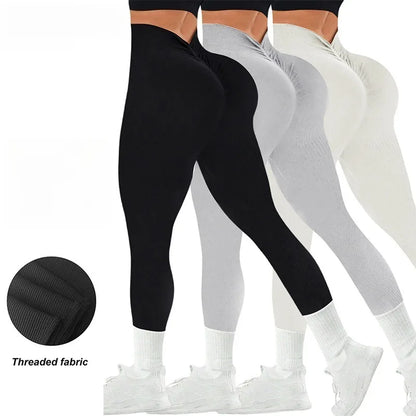Legging Feminina Fitness Sem Costura com Cintura Alta em V e Alta Elasticidade