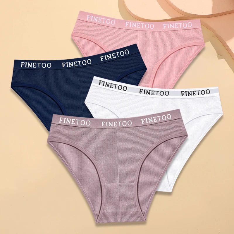 Kit 4 Calcinhas Femininas FINETOO Algodão Listrado Cintura Baixa