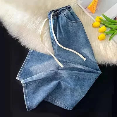 Calça Jeans Feminina de Inverno Forrada com Fleece, Cintura Alta Elástica e Modelagem Reta