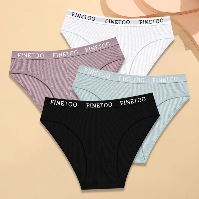 Kit 4 Calcinhas Femininas FINETOO Algodão Listrado Cintura Baixa