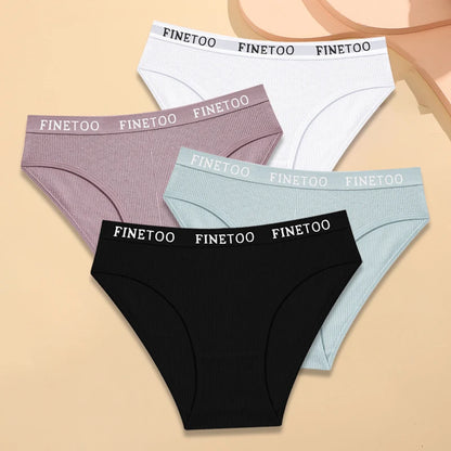 Kit 4 Calcinhas Femininas FINETOO Algodão Listrado Cintura Baixa