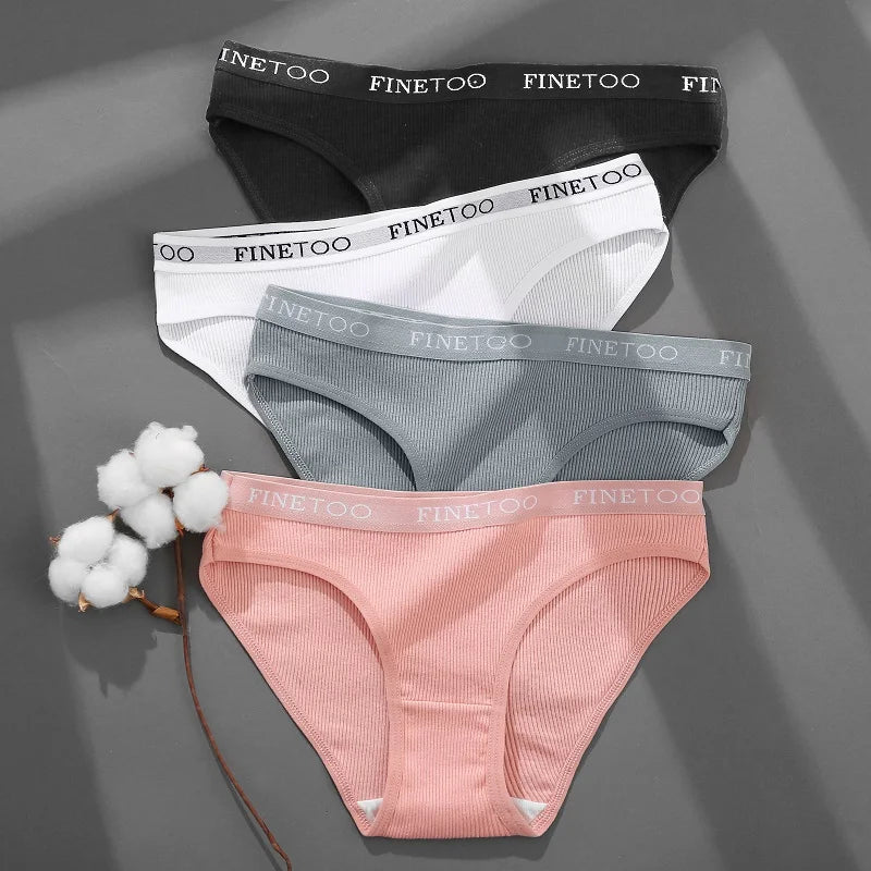 Kit 4 Calcinhas Femininas FINETOO Algodão Listrado Cintura Baixa