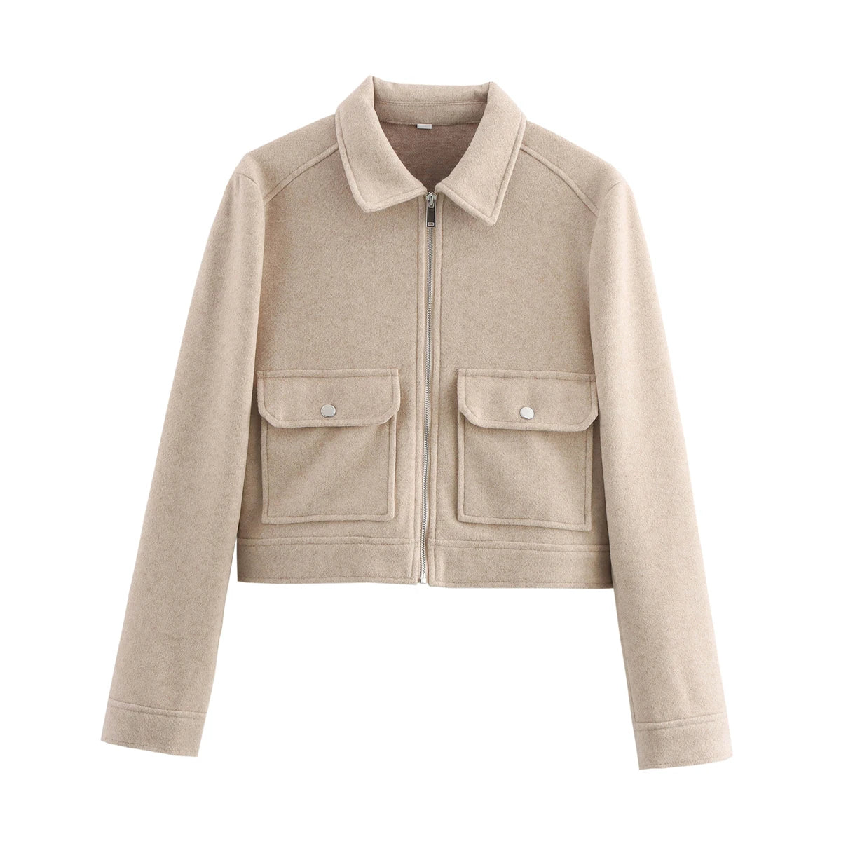 Jaqueta Feminina de Inverno com Zíper e Bolsos, Estilo Curto e Elegante