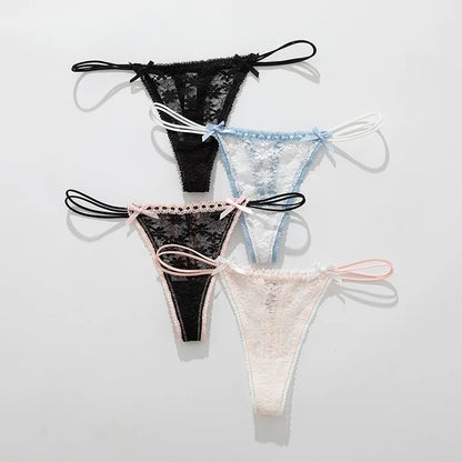 Calcinha Feminina Sexy de Renda com Laço Delicado Cintura Baixa e Tecido Respirável
