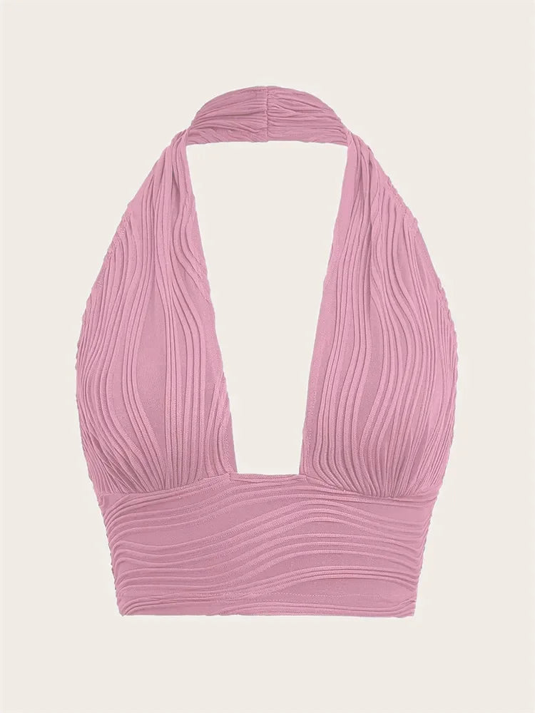 Cropped Feminino Halter Sem Costas com Decote V Profundo