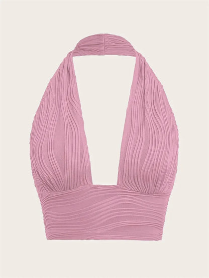 Cropped Feminino Halter Sem Costas com Decote V Profundo