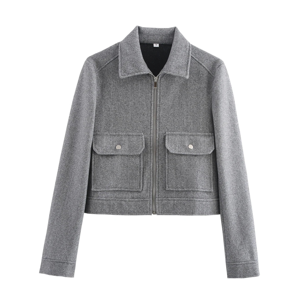 Jaqueta Feminina de Inverno com Zíper e Bolsos, Estilo Curto e Elegante