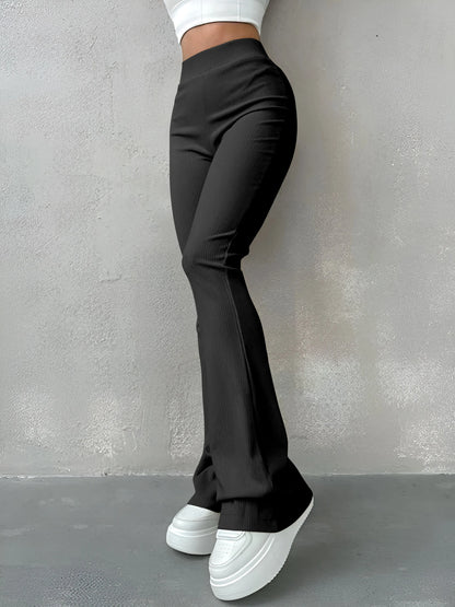 Calça Feminina Slim Flare Canelada Cintura Alta Modelagem