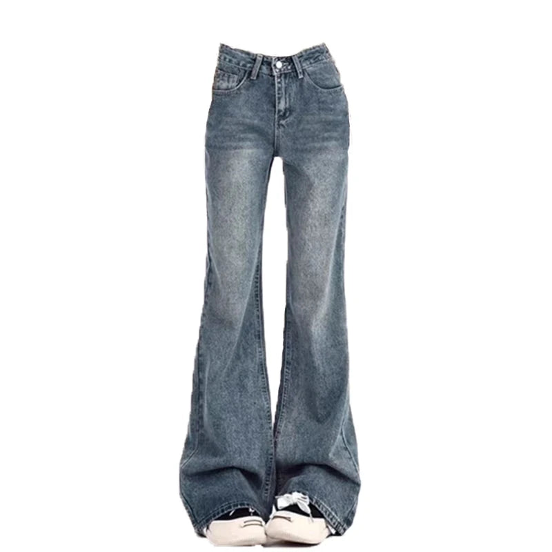 Calça Jeans Feminina Flare Cintura Alta Vintage Boca de Sino Y2K Modelagem Elegante