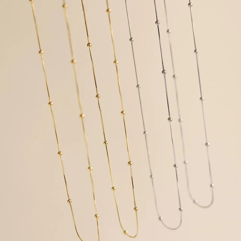 Colar Gargantilha Feminino em Aço Inoxidável com Corrente de Esferas