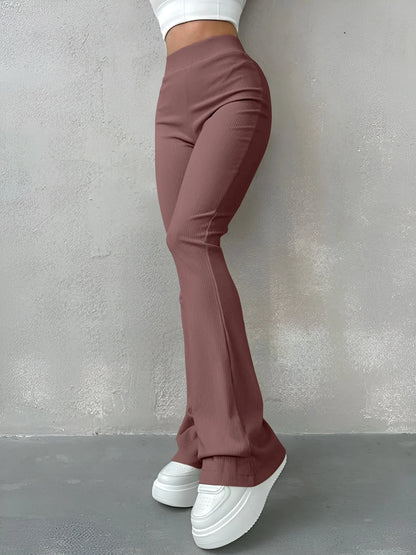 Calça Feminina Slim Flare Canelada Cintura Alta Modelagem