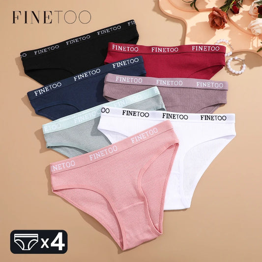 Kit 4 Calcinhas Femininas FINETOO Algodão Listrado Cintura Baixa