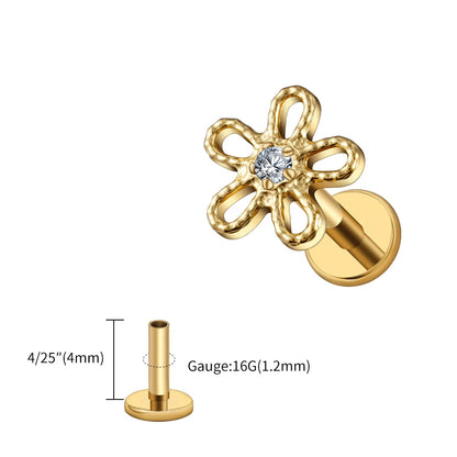 Piercing Feminino em Titânio com Flor Cravejada em Zircônia, Delicado e Sofisticado
