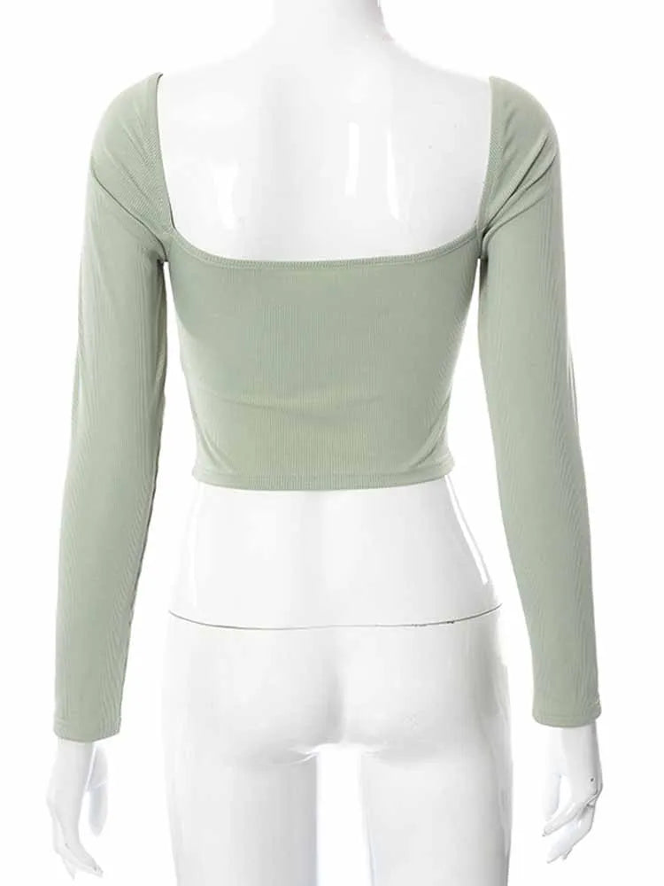 Blusa Feminina Cropped Slim com Decote V e Costas Abertas