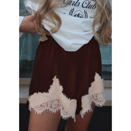 Short Feminino Micro em Cetim com Renda, Cintura Elástica, Estilo Y2K Vintage