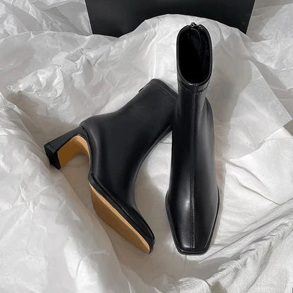 Bota Feminina Cano Curto Vintage Bico Quadrado