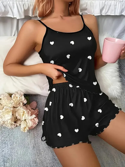 Pijama Feminino Duas Peças com Estampa de Corações