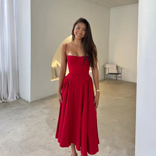 Vestido Midi Feminino Suninheart Alças Finas Elegante para Festa