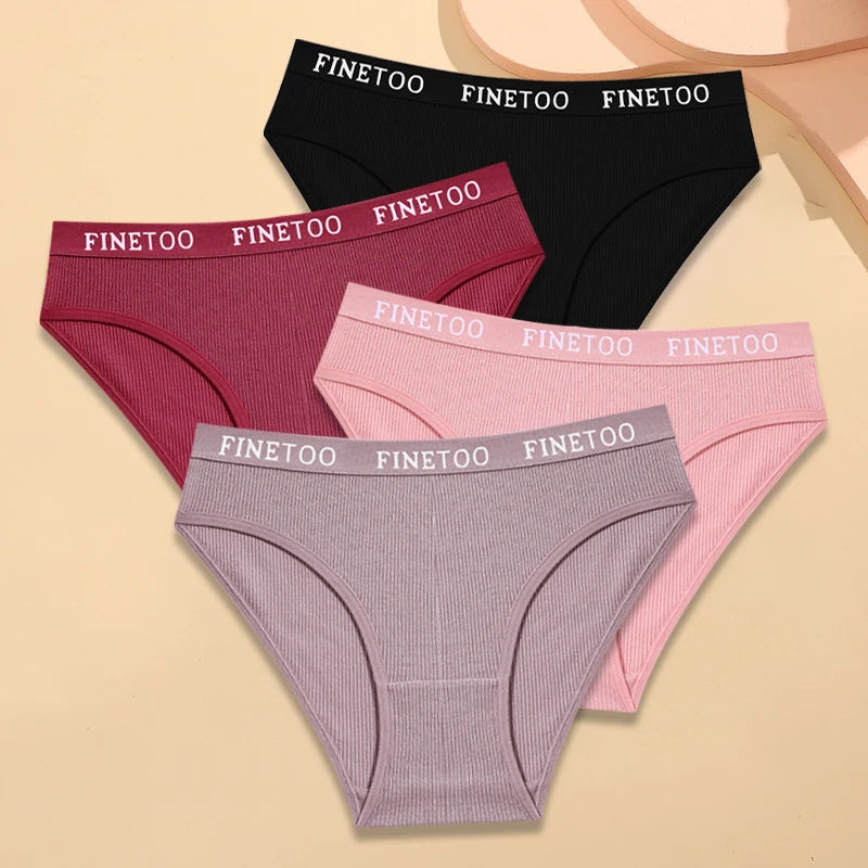 Kit 4 Calcinhas Femininas FINETOO Algodão Listrado Cintura Baixa