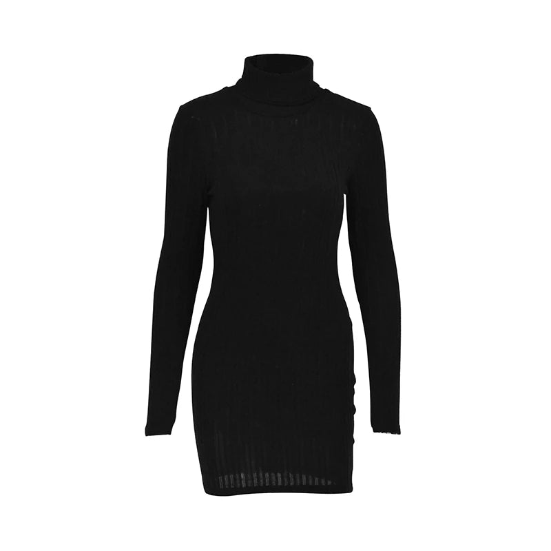 Vestido Feminino Gola Alta Manga Longa Bodycon