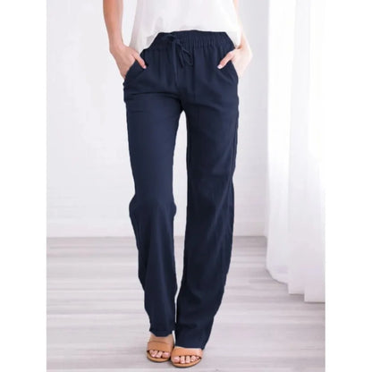 Calça Feminina de Algodão e Linho com Cordão Ajustável e Modelagem Solta