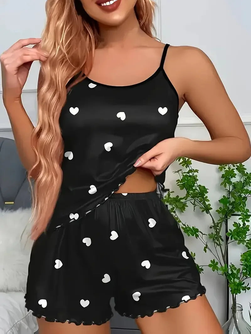 Pijama Feminino Duas Peças com Estampa de Corações
