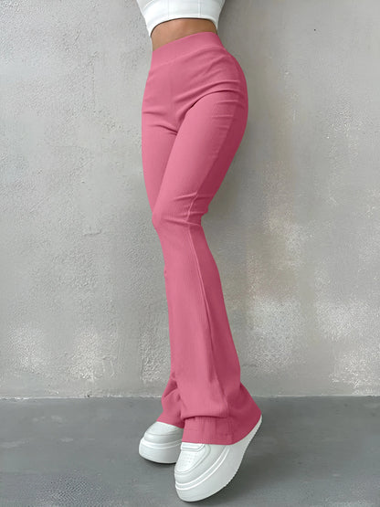 Calça Feminina Slim Flare Canelada Cintura Alta Modelagem