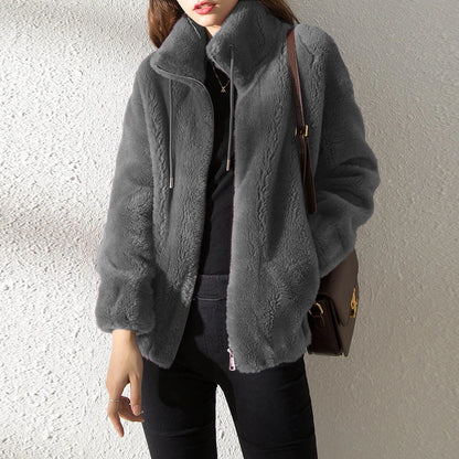 Moletom Feminino Quente em Fleece Dupla Face com Gola Alta e Caimento Solto