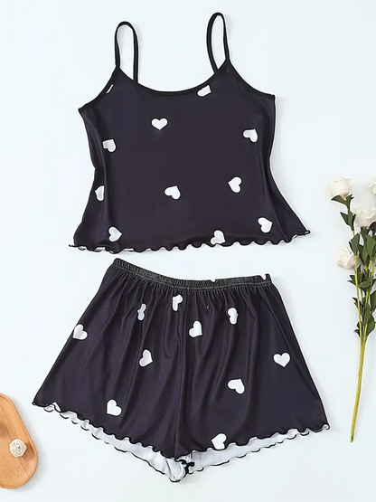 Pijama Feminino Duas Peças com Estampa de Corações