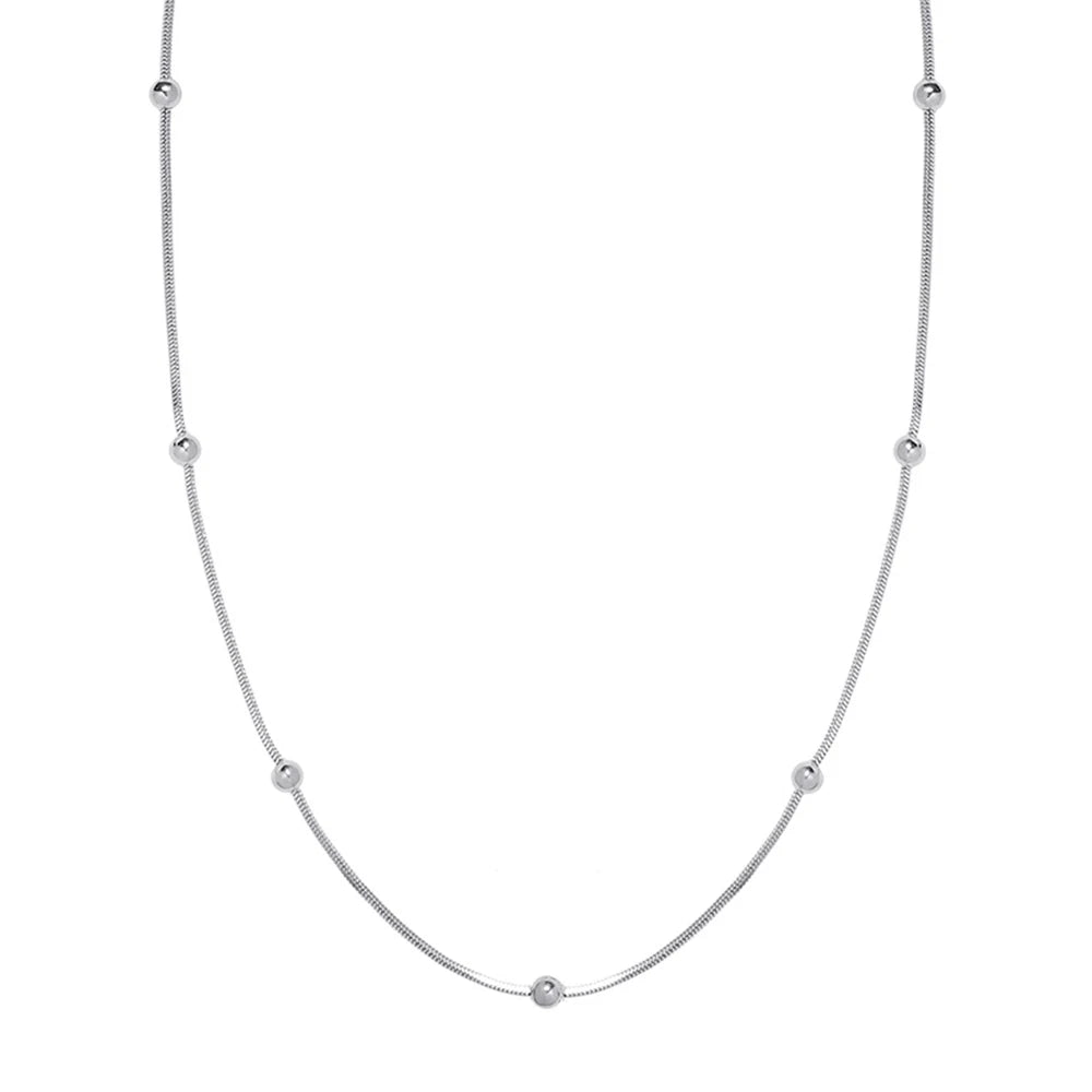 Colar Gargantilha Feminino em Aço Inoxidável com Corrente de Esferas