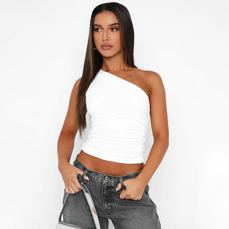 Blusa Feminina Um Ombro Só com Costas Abertas e Caimento Ajustado