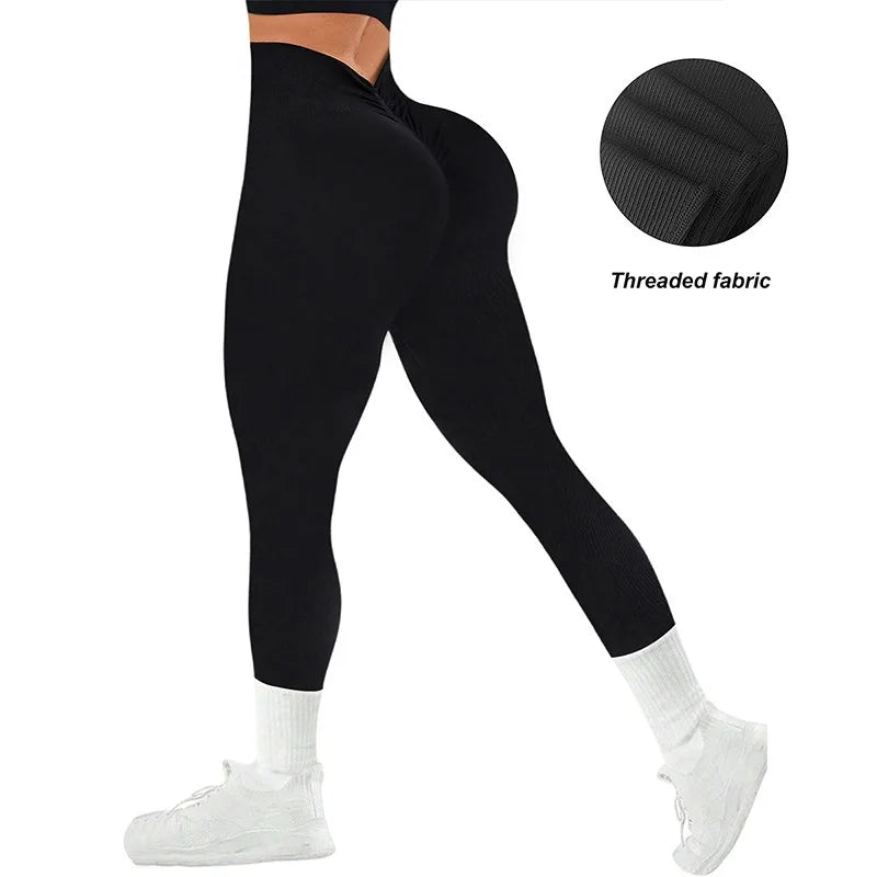 Legging Feminina Fitness Sem Costura com Cintura Alta em V e Alta Elasticidade