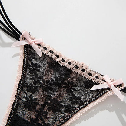 Calcinha Feminina Sexy de Renda com Laço Delicado Cintura Baixa e Tecido Respirável