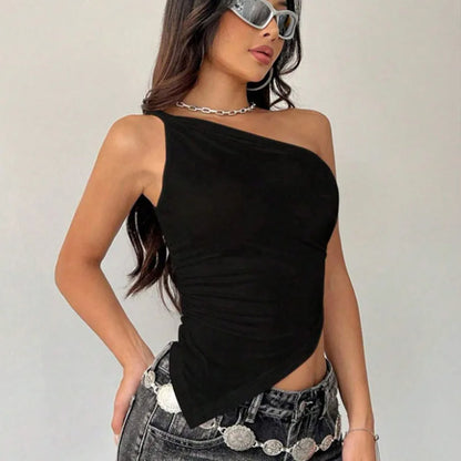 Blusa Feminina Ombro Único Assimétrica, Cor Lisa e Modelagem Justa