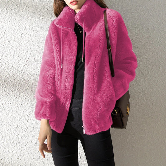 Moletom Feminino Quente em Fleece Dupla Face com Gola Alta e Caimento Solto