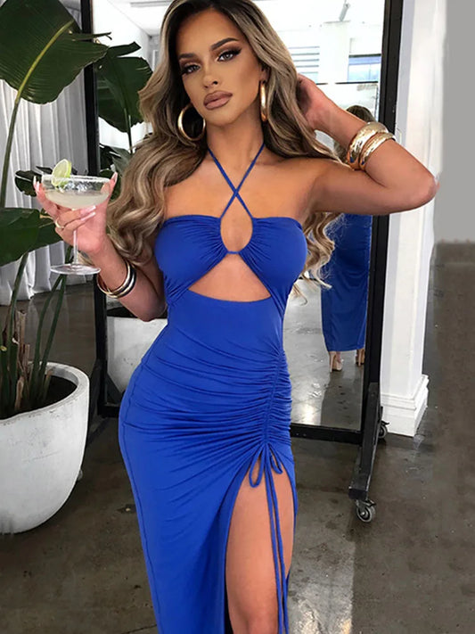 Vestido Midi Feminino Sem Mangas, Costas Abertas e Modelagem Justa