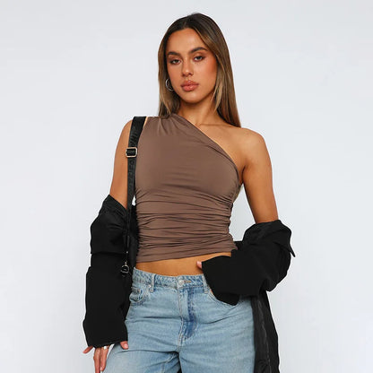 Blusa Feminina Um Ombro Só com Costas Abertas e Caimento Ajustado