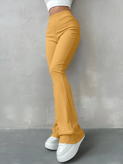 Calça Feminina Slim Flare Canelada Cintura Alta Modelagem