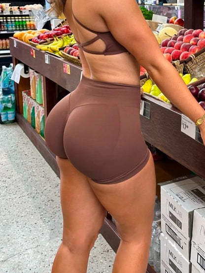 Short Feminino Fitness Cintura Baixa Sem Costura com Tecido Stretch