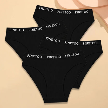 Kit 4 Calcinhas Femininas FINETOO Algodão Listrado Cintura Baixa