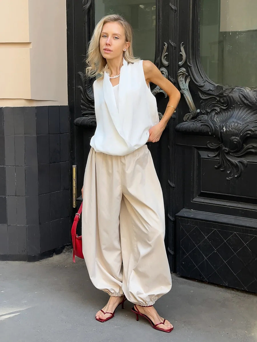 Calça Feminina Bornladies em Algodão 100%, Corte Solto com Perna Ampla e Estilo Casual Sofisticado