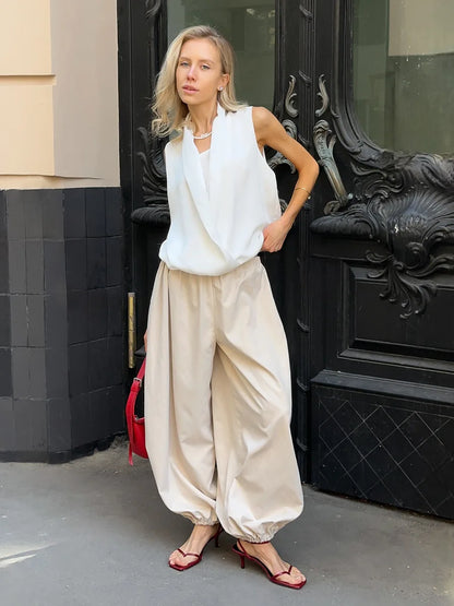 Calça Feminina Bornladies em Algodão 100%, Corte Solto com Perna Ampla e Estilo Casual Sofisticado